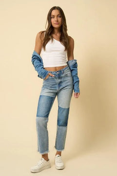 High Rise Frayed Hem Straight Jeans - Jessiz Boutique