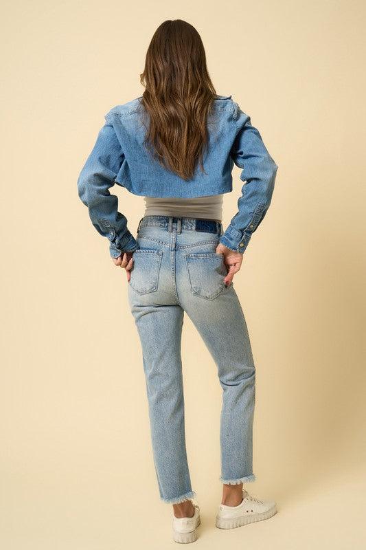 High Rise Frayed Hem Straight Jeans - Jessiz Boutique