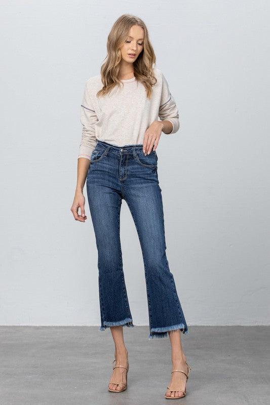 High Stretch Frayed Hem Crop Jeans - Jessiz Boutique