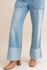 High-Waisted Wide Leg Cuffed Jeans - Jessiz Boutique