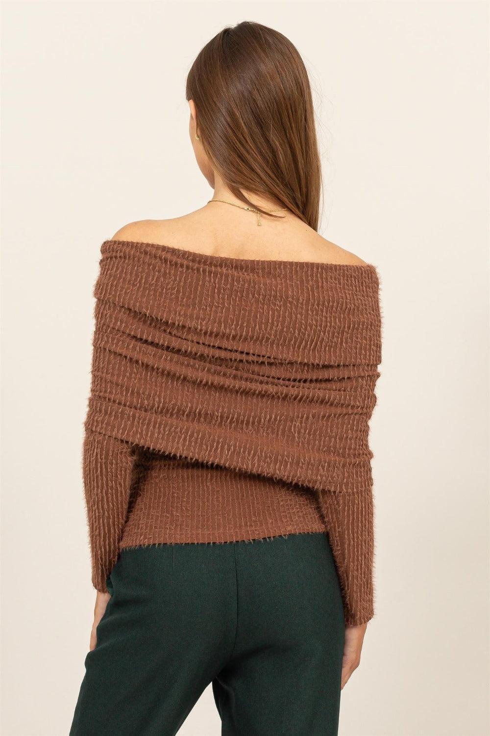 HYFVE Fuzzy Off Shoulder Textured Knit Top - Jessiz Boutique