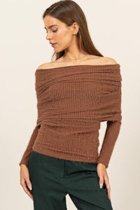 HYFVE Fuzzy Off Shoulder Textured Knit Top - Jessiz Boutique