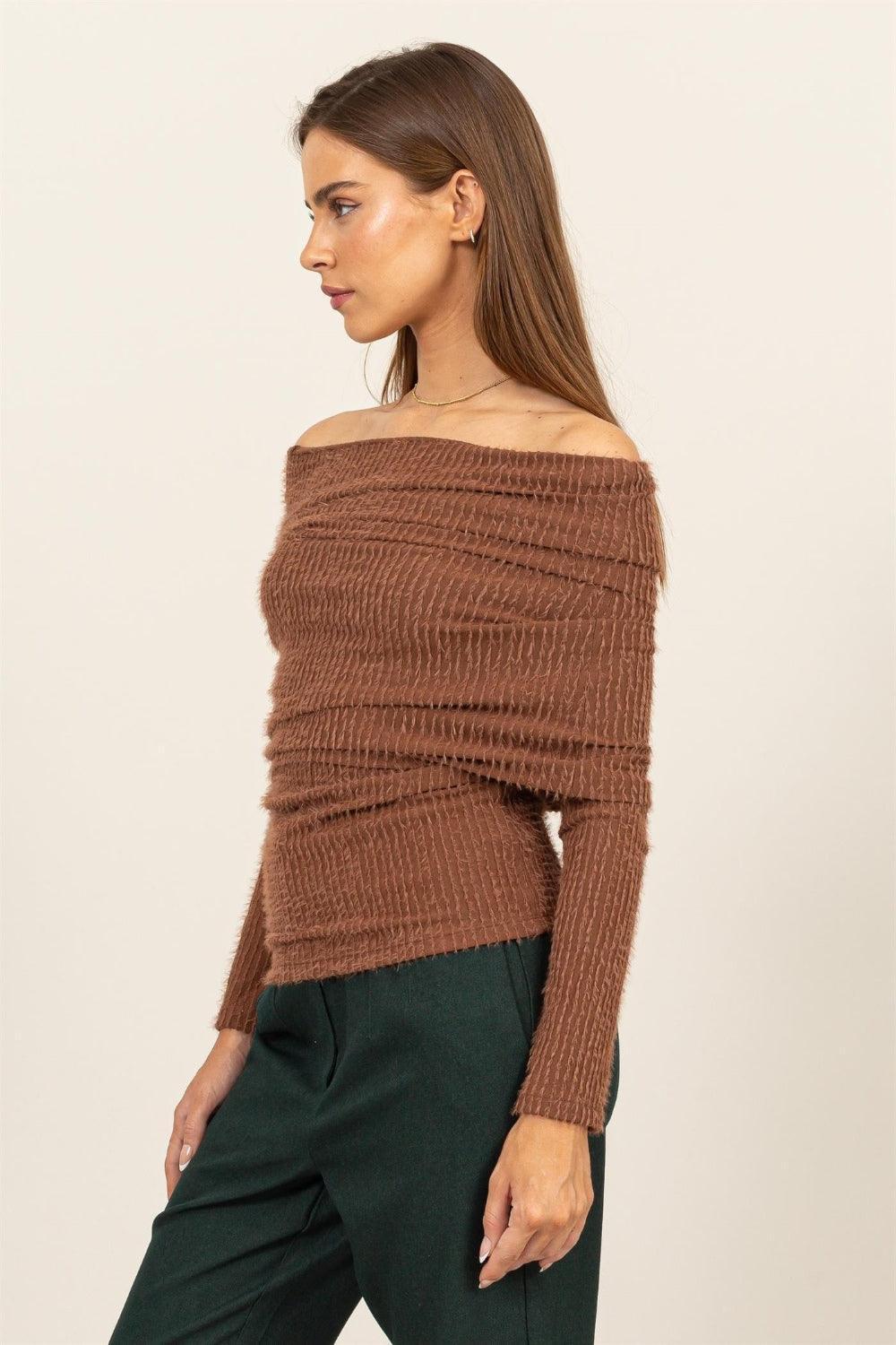 HYFVE Fuzzy Off Shoulder Textured Knit Top - Jessiz Boutique