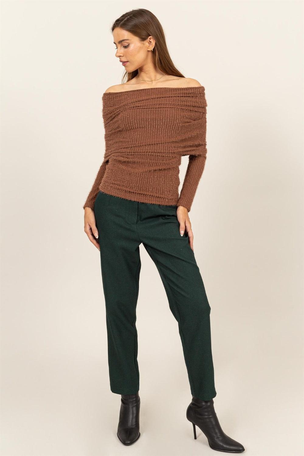 HYFVE Fuzzy Off Shoulder Textured Knit Top - Jessiz Boutique