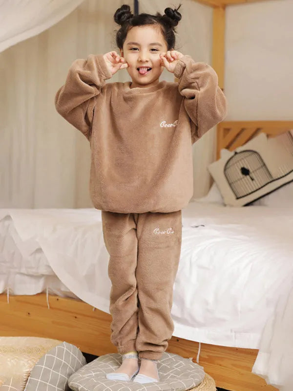 Children's Embroidered Coral Fleece Set