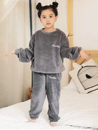 Children's Embroidered Coral Fleece Set