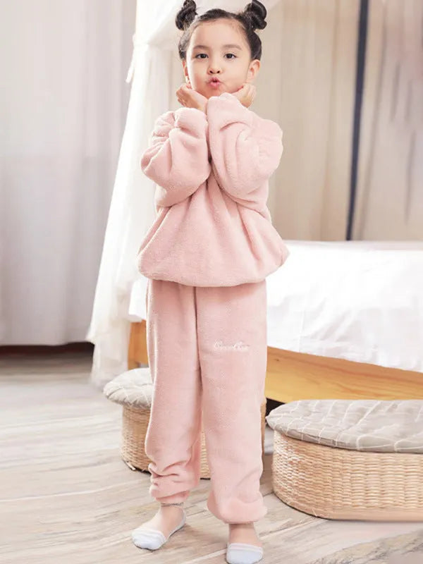 Children's Embroidered Coral Fleece Set