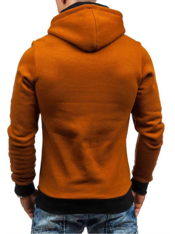 Men's Diagonal Zipper Long-Sleeved Hoodie