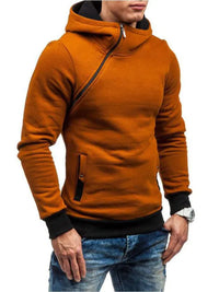 Men's Diagonal Zipper Long-Sleeved Hoodie