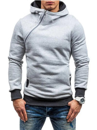 Men's Diagonal Zipper Long-Sleeved Hoodie