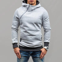 Men's Diagonal Zipper Long-Sleeved Hoodie