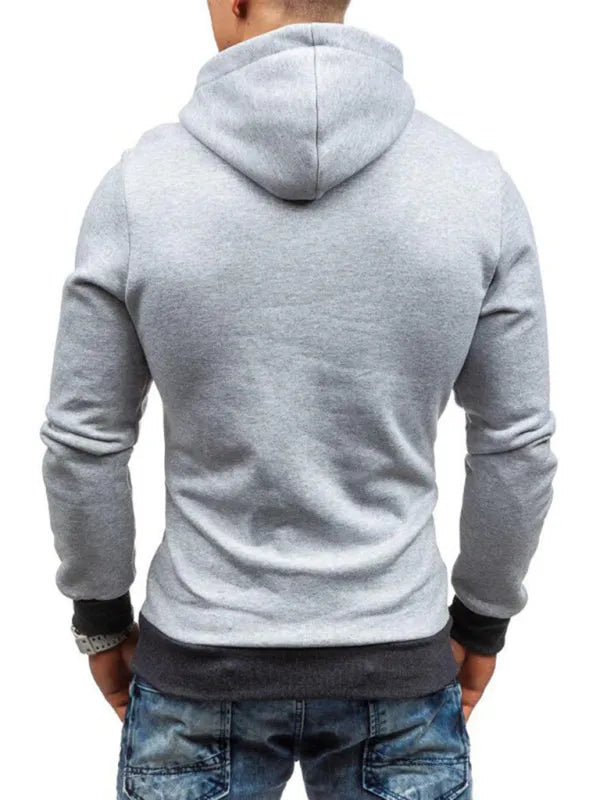 Men's Diagonal Zipper Long-Sleeved Hoodie