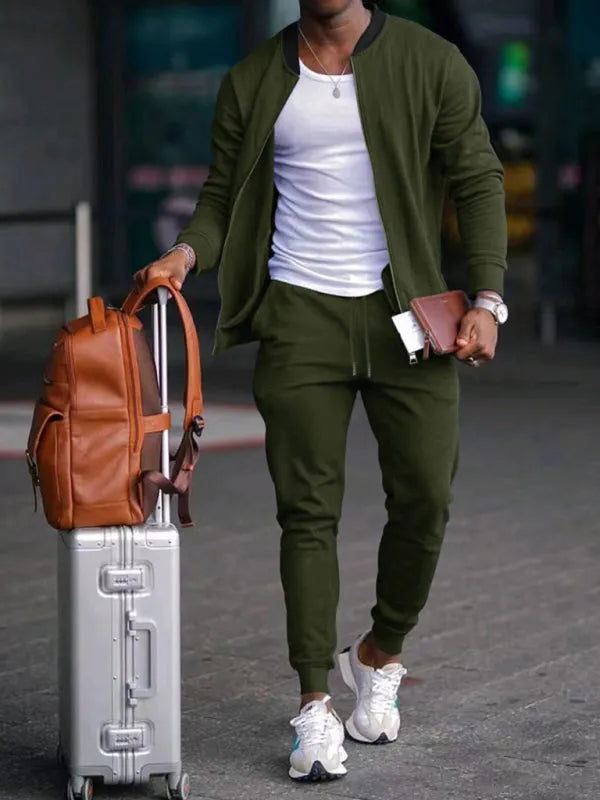 Men's Casual Baseball Collar Jacket and Pants Set