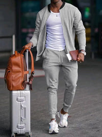 Men's Casual Baseball Collar Jacket and Pants Set