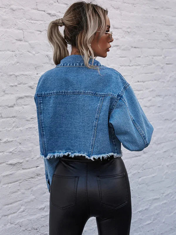 Ladies Loose Cropped Denim Jacket
