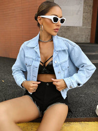 Ladies Loose Cropped Denim Jacket