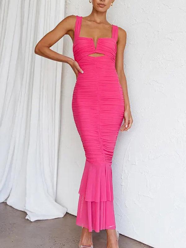 Pleated Fishtail Long Dress