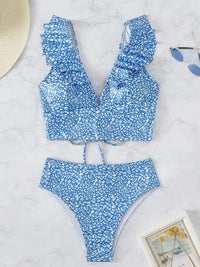 New Women's Lace V-neck Ruffled High-Waist Swimsuit Bikini