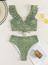 New Women's Lace V-neck Ruffled High-Waist Swimsuit Bikini