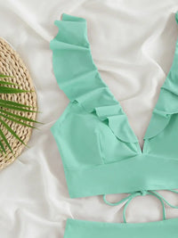 New Women's Lace V-neck Ruffled High-Waist Swimsuit Bikini