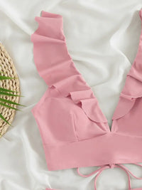 New Women's Lace V-neck Ruffled High-Waist Swimsuit Bikini