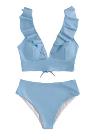 New Women's Lace V-neck Ruffled High-Waist Swimsuit Bikini