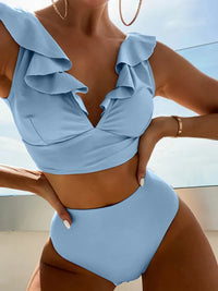 New Women's Lace V-neck Ruffled High-Waist Swimsuit Bikini