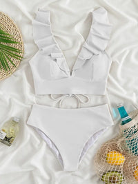 New Women's Lace V-neck Ruffled High-Waist Swimsuit Bikini