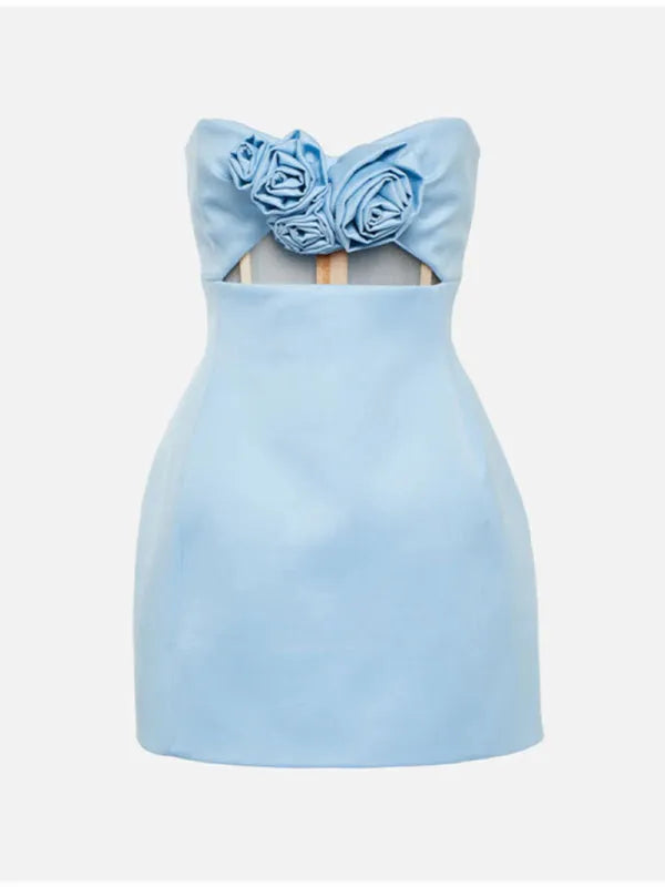3D Flower Decorated Tube Top Mini Dress