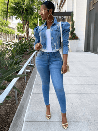 Women's Denim Puff Sleeve Denim Jacket