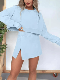 Women's Long-Sleeved Hooded Sweatshirt Skirt Set