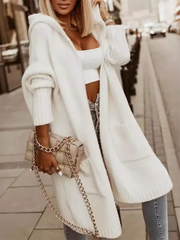 Hooded Long Wool Loose Cardigan Sweater Coat