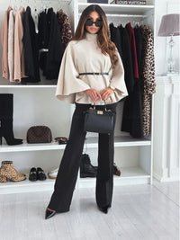 Waist Tie Woolen Cape Coat