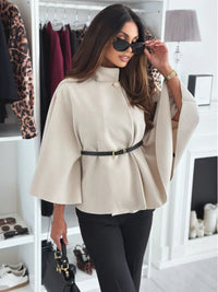 Waist Tie Woolen Cape Coat