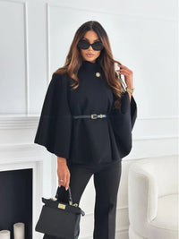 Waist Tie Woolen Cape Coat