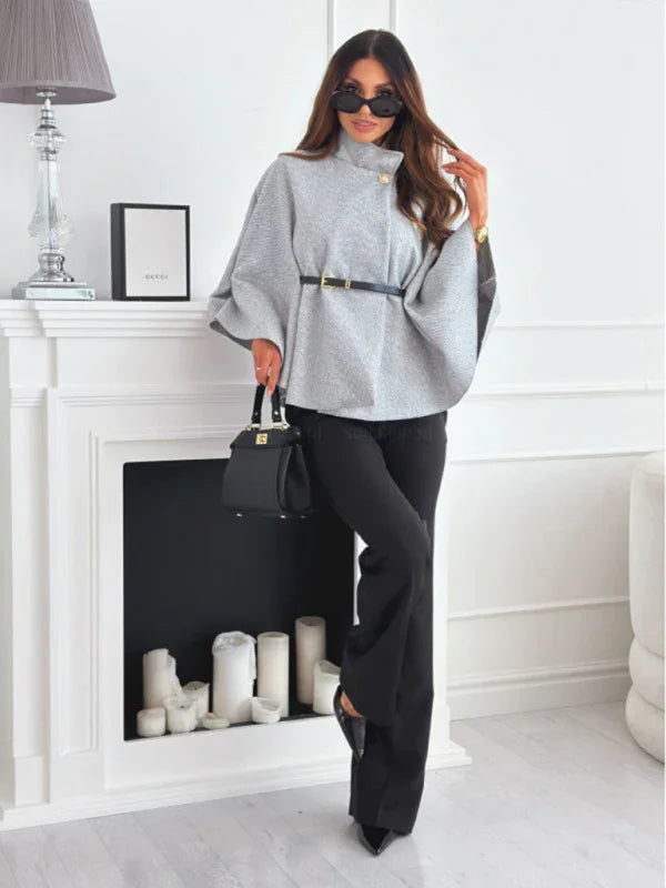 Waist Tie Woolen Cape Coat