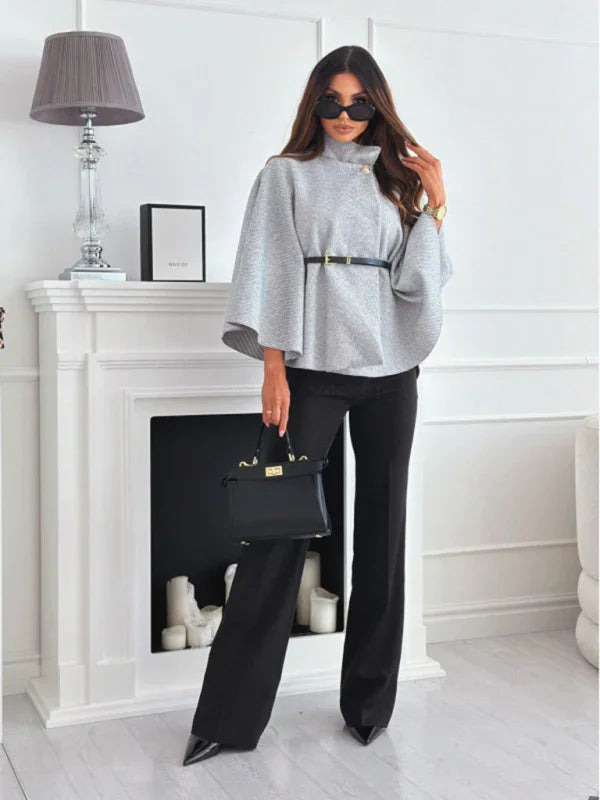 Waist Tie Woolen Cape Coat