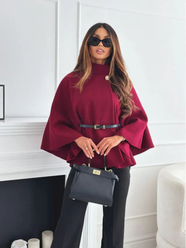 Waist Tie Woolen Cape Coat