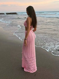 Beach Vacation Bikini Two-Piece Set Flower Long Skirt Hand-Crocheted Flower Set