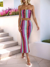 Striped Tube Top Dress Two Piece Set