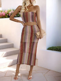 Striped Tube Top Dress Two Piece Set
