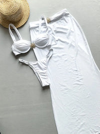 Solid Color Sun Accessories Bikini Three Piece Set