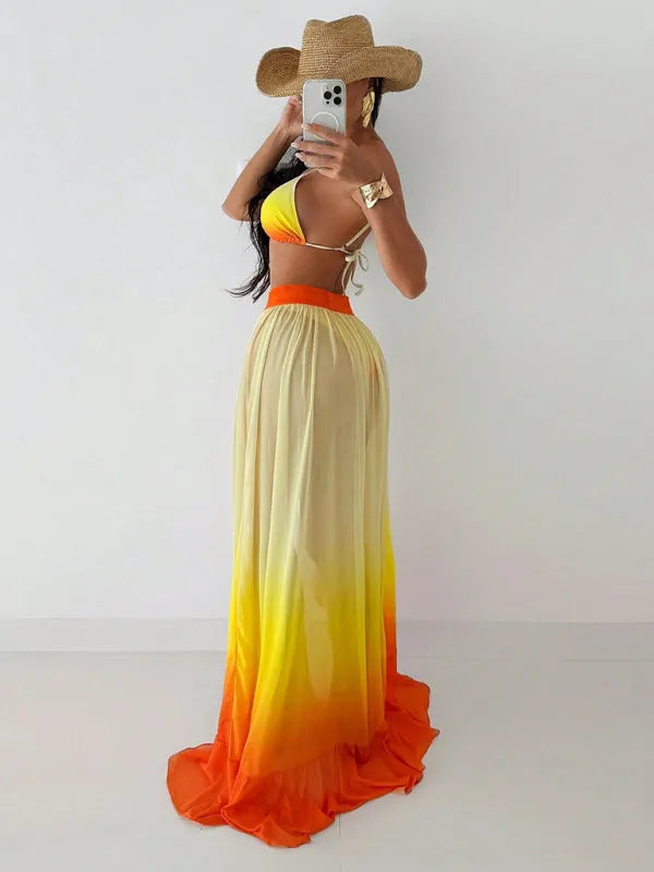 Sunset Bikini with Ruffled Hem Three Piece
