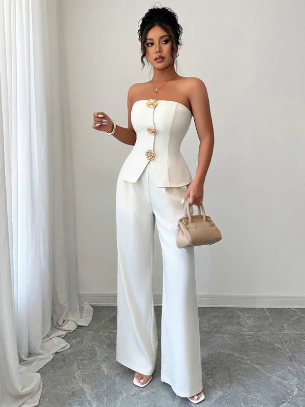 Simple Tube Top and Trousers Two-Piece Suit
