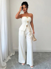 Simple Tube Top and Trousers Two-Piece Suit