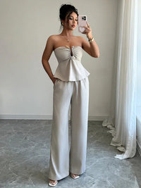 Elegant Design Tube Top and Straight Pants Suit