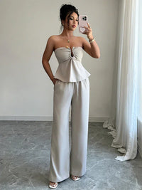 Elegant Design Tube Top and Straight Pants Suit
