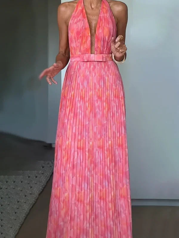 Sexy Deep V Halter Dress