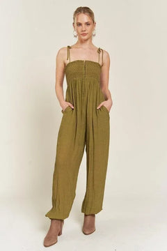 Jade By Jane Smocked Tie Strap Jumpsuit - Jessiz Boutique