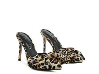 Joelle High Heel Bow Tie Leopard Print Mules - Jessiz Boutique